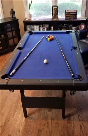 Portable Pool Table - Includes Full Set of Balls, 2 Cue Sticks