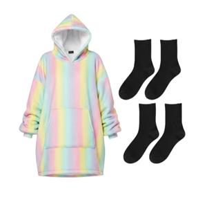 Ultra Soft Sherpa Lined Rainbow Hoodie with Pocket & 2 Pair Socks