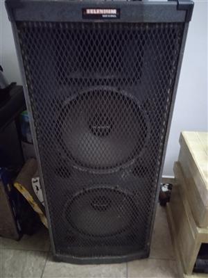 Selenium dual 15 inch speakers with amplifier.