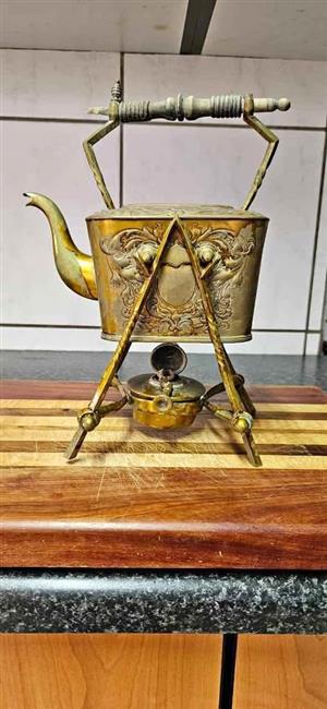 Antique Victorian Brass Kettle with Stand & Oil Burner