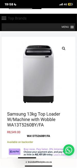 Samsung 13kg top loader 