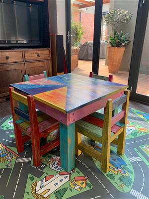 Wooden table and chairs for kids 1-8yrs. Table 80cmx 80cm and 55cm high
