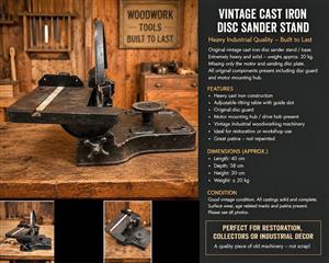 VINTAGE INDUSTRIAL CAST IRON DISC SANDER STAND / BASE – HEAVY DUTY WORKSHOP MACHINE