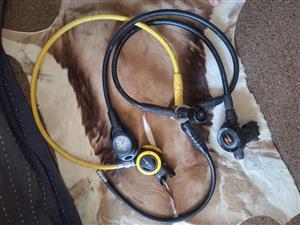 SCUBA  GEAR AQUA LUNG BCD & Regulator + dive knife + weight belt + steel pointer