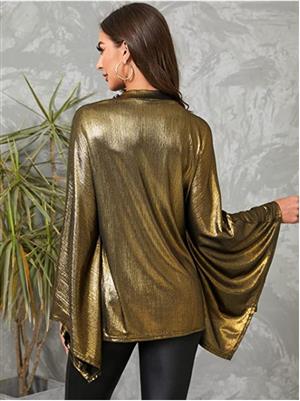 Women Long Sleeve V Neck Top Gold Large