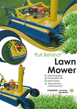 Pull Behind Lawn Mower 15HP Petrol Quad/bukkie