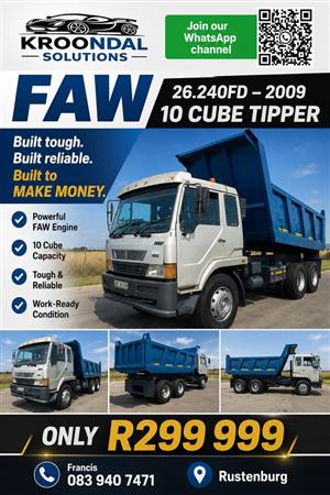 2009 FAW 26.240FD 10 cube back tipper truck