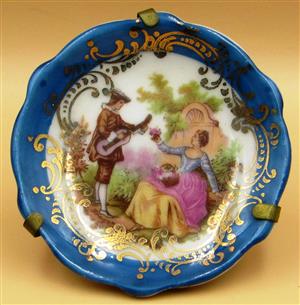 Limoges Miniature Porcelain Display Plate B with Wall Mount/Table Stand - made i