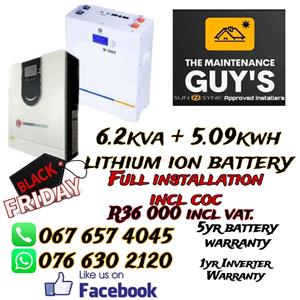 6.2kva inverter + 5.09kwh lithium ion battery