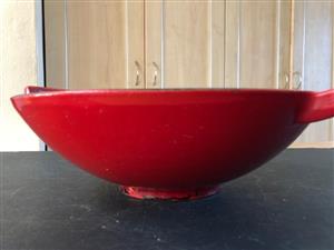 Cast Iron Wok/Stir Fry pan in bright red with lid and rack