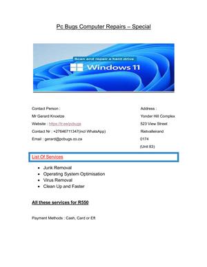 Pc Bugs Computer Repairs - Special