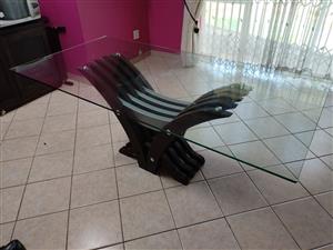 Glass Dining Table and 8x Synthetic Leather Chairs