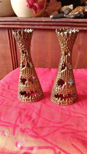 Vintage brutalist style Shabbat candle holders