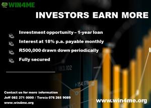 Investment opportunity Interest at 18% p.a. payable monthly