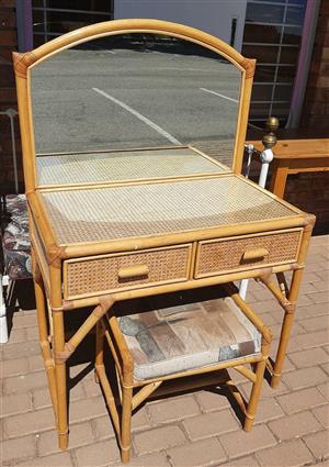 Cane Dressing table with padded chair
