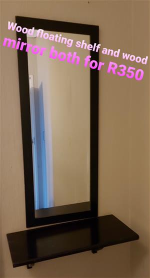 Wood Mirror with floating shelf  for sale