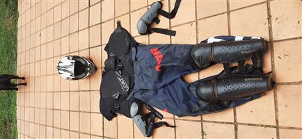 MX protective gear, Vega helmet,  Thor pants , leat armour, shin elbow pads.