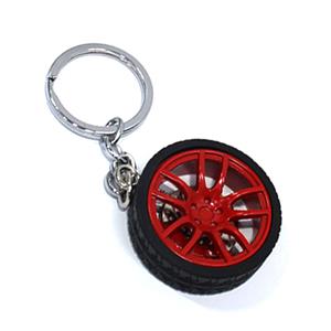 Keyring with Alloy Wheel & Tyre and Brake Caliper Design (Red)