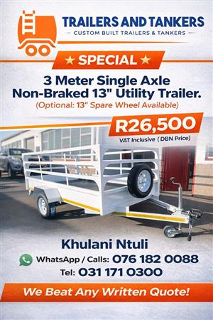 SPECIAL FOR 3 METER NON BRAKED UTILITY TRAILER 13"