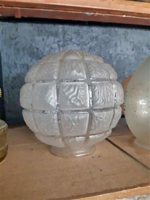 Antique opaque white milk glass Art Deco hanging lampshade with a geometric raised pattern. 