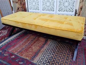 Velvet Yellow Bench with Black X‑Frame