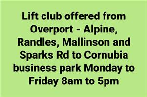 Lift club offered from Overport to Cornubia business park