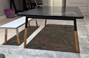 Wooden kids table and bench. Top needs to be repainted 