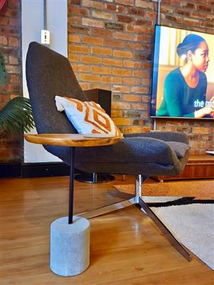 Modern Designer Side Table - Cement Base / Metal / Solid Wood Top