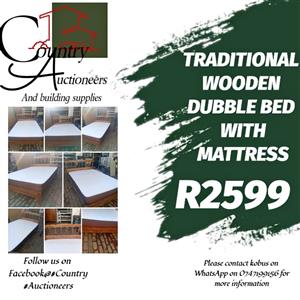 TRADITIONAL WOODEN DUBBLE BED WITH MATTRESS