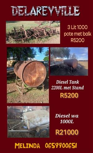 3 Lit 1000 Pote met balkDiesel tankDiesel Wa