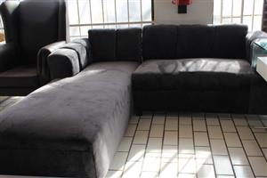 GREY VELVET LSHAPE COUCH(S066902C)