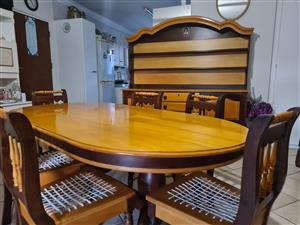Imboya and yellow wood solid Dining room suite, sideboard and 6 chairs