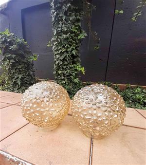 Vintage amber molded glass lamp shades,  embossed floral daisy pattern
