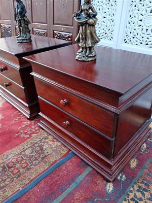 Classic Mahogany Bedside Nightstands with Bronze Figurines