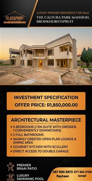 Beautiful mansion for sale in Cultura Park, Bronkhorstspruit. 