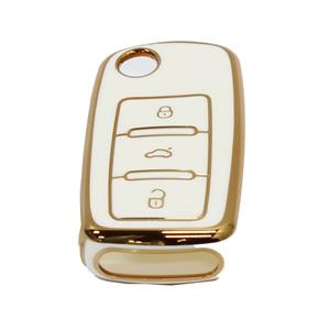Key Cover Suitable for Volkswagen 3-Button Storm Gloss White & Gold