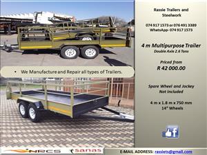 4 m Multipurpose Double Axle Trailer for sale NRCS approved