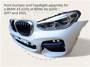 Front bumper and headlight assembly for a BMW X3 (G01) or BMW X4 (G02) 2017 and 