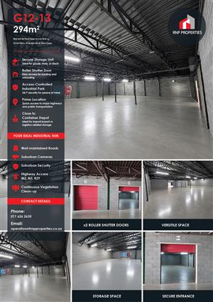 G12 – 147m² – G13 – 147m² Total – 294m² Secure Storage Space To Let