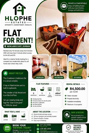 2-BEDROOM STARTER FLAT TO RENT | NEWLANDS EAST, DURBAN