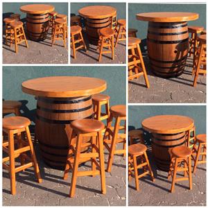 Wine Barrel with table top and 6 chair combo - Stained
