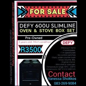 Defy slimline oven and stove box set for sale
