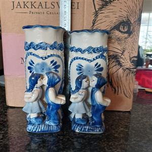 Delft Style Kissing Couple Vases 