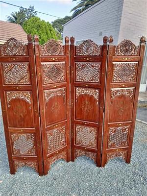 Intricately Carved Four-Panel Wooden Room Divider