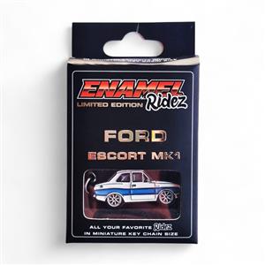 Ford Escort MK1 White & Blue - Die-Cast Enamel Keychain