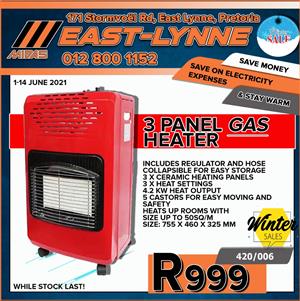 3 Panel Gas Heater ONLY at East-Lynne MIDAS!