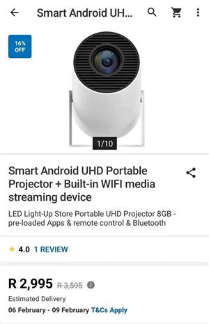 Smart Android Projector (used in dark room) New with warranty and FREE DELIVERY