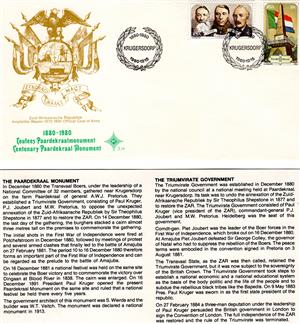 Commemorative Stamp & Envelope Set - Centenary Paardekraal Monument 1980