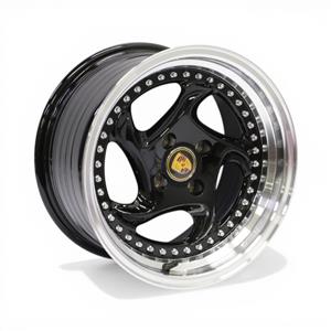 15″ M7494 4/100 Gloss Black Machined Lip with Rivets Alloy Wheels