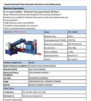 USED HORIZONTAL FULLY AUTOMATIC ALUMINIUM  CAN BALER FOR SALE USED